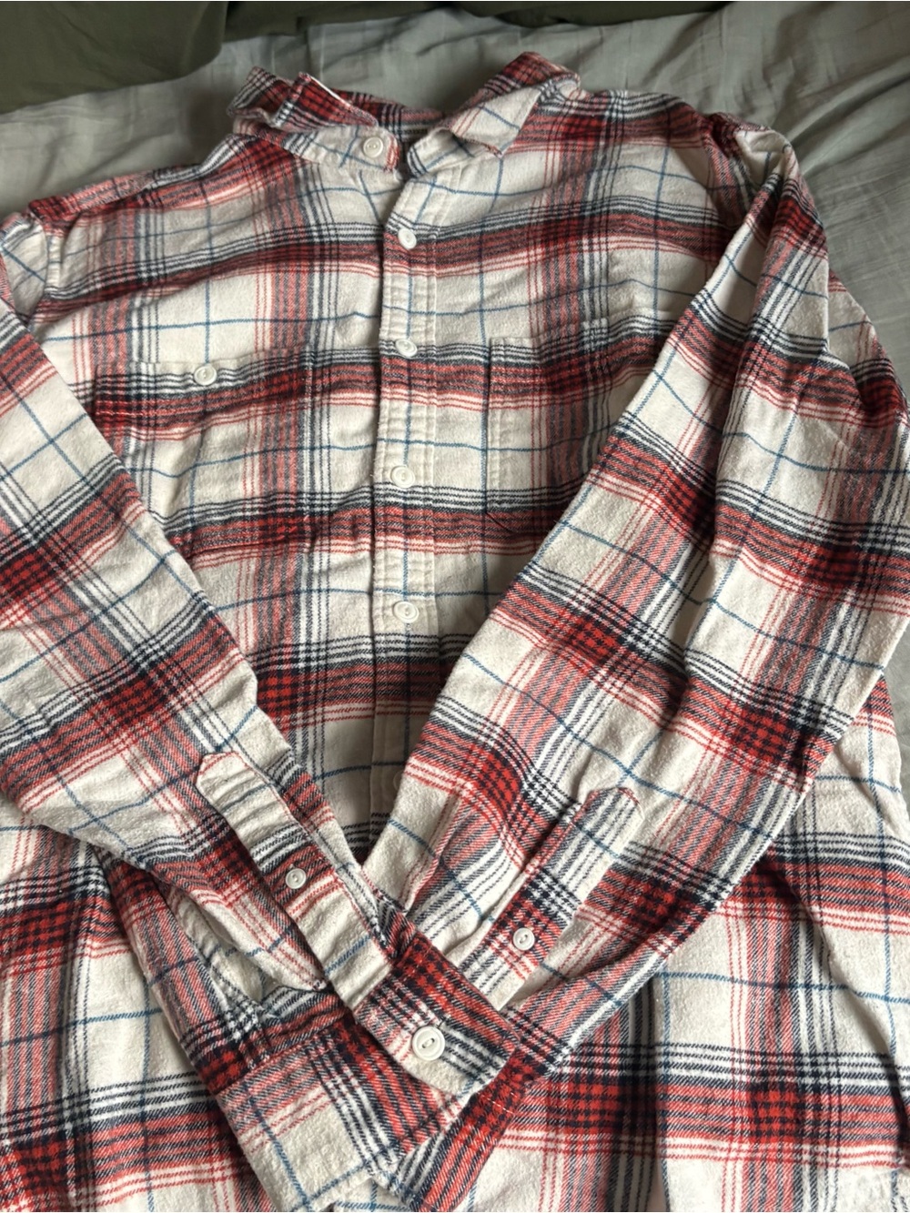 GAP Red and Cream Plaid Button-Down Flannel Shirt
